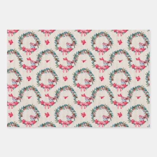 Kardinal und Weihnachtskranz Geschenkpapier Set (Vorderseite)