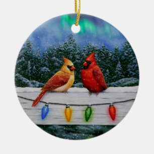 Kardinal und Weihnachtslicht Winterschnee Keramik Ornament