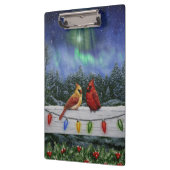 Kardinal und Weihnachtslicht Winterschnee Klemmbrett (Links)