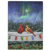 Kardinal und Weihnachtslicht Winterschnee Klemmbrett (Rückseite)