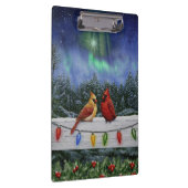 Kardinal und Weihnachtslicht Winterschnee Klemmbrett (Rechts)