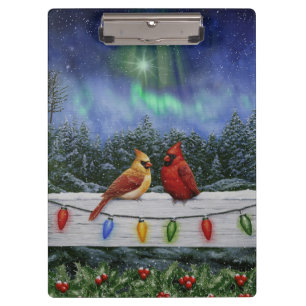 Kardinal und Weihnachtslicht Winterschnee Klemmbrett