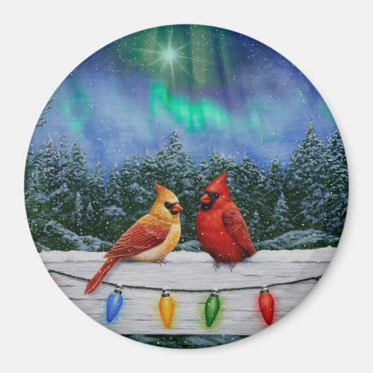 Kardinal und Weihnachtslicht Winterschnee Magnet (Vorne)
