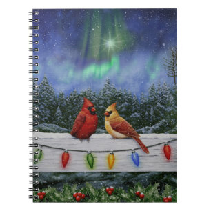 Kardinal und Weihnachtslicht Winterschnee Notizblock