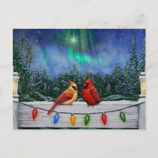 Kardinal und Weihnachtslicht Winterschnee Postkarte (Vorderseite)