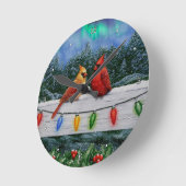 Kardinal und Weihnachtslicht Winterschnee Runde Wanduhr (Winkel)