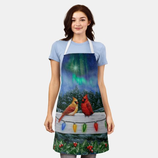 Kardinal und Weihnachtslicht Winterschnee Schürze (Getragen)