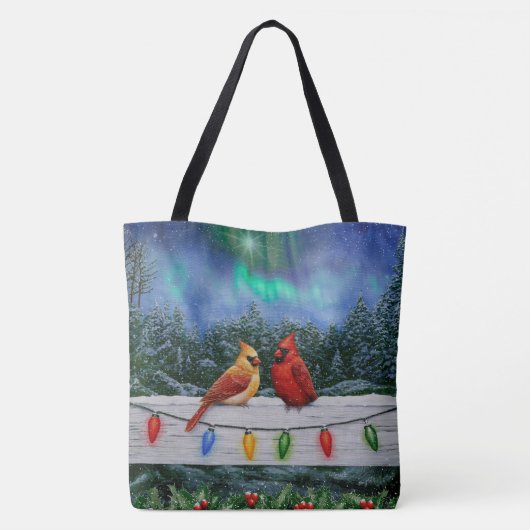Kardinal und Weihnachtslicht Winterschnee Tasche (Rückseite)