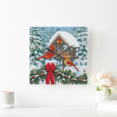 Kardinal und Weihnachtsvogel Quadratische Wanduhr (Zuhause)