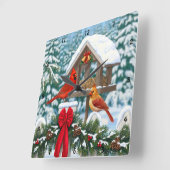 Kardinal und Weihnachtsvogel Quadratische Wanduhr (Winkel)
