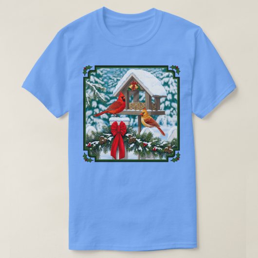 Kardinal- und Weihnachtsvogelfütterung T-Shirt (Design vorne)