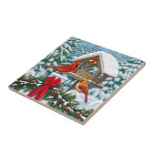 Kardinal und Weihnachtsvogelzuführung Fliese (Seite)
