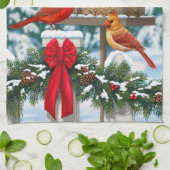 Kardinal und Weihnachtsvogelzuführung Handtuch (Gefaltet)