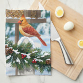Kardinal und Weihnachtsvogelzuführung Handtuch (Viertel Falte)