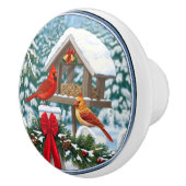 Kardinal und Weihnachtsvogelzuführung Keramikknauf (Rechts)