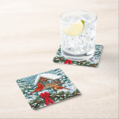 Kardinal und Weihnachtsvogelzuführung Rechteckiger Pappuntersetzer (Vor Ort)