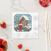 Kardinal und Weihnachtsvogelzuführung Serviette (Beispiel)