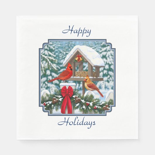 Kardinal und Weihnachtsvogelzuführung Serviette (Vorderseite)