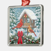 Kardinal und Weihnachtsvogelzuführung Silbernes Ornament (Links)