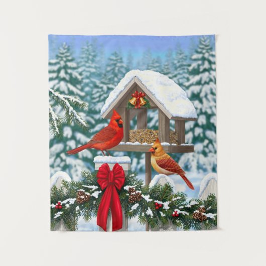 Kardinal und Weihnachtsvogelzuführung Wandteppich (Vorderseite)