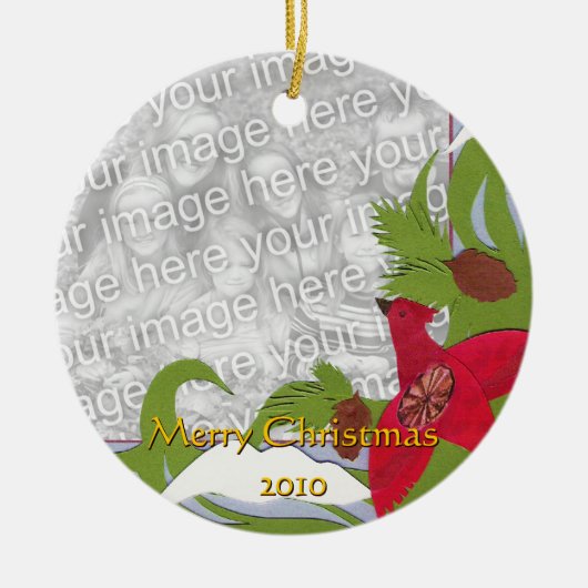 Kardinal- und Winterlandschaft - maßgeschneiderte Keramik Ornament (Vorne)