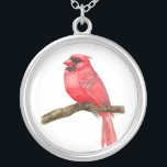 Kardinal Versilberte Kette<br><div class="desc">Abbildung eines Kardinal-Vogels auf einem Ast, der mit Aquarellfarben gemalt wurde, kann man hier den Malprozess sehen: http://bit.ly/2zCeRZe</div>