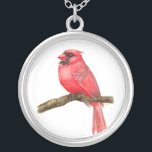 Kardinal Versilberte Kette<br><div class="desc">Abbildung eines Kardinal-Vogels auf einem Ast,  der mit Aquarellfarben gemalt wurde,  kann man hier den Malprozess sehen: http://bit.ly/2zCeRZe</div>