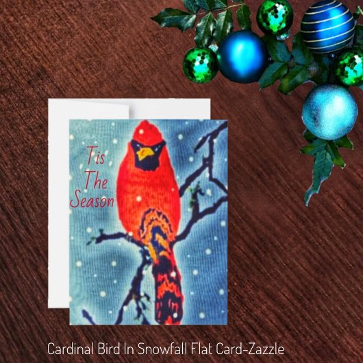 Kardinal-Vogel im Schneefall Feiertagskarte