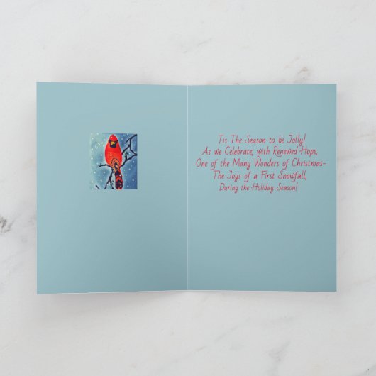 Kardinal-Vogel im Schneefall Karte (Innenseite)