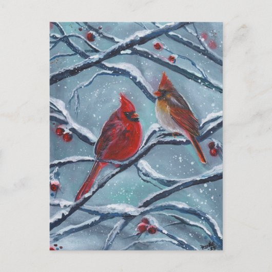 Kardinal Vögel Winter von Renee Lavoie Postkarte (Vorderseite)