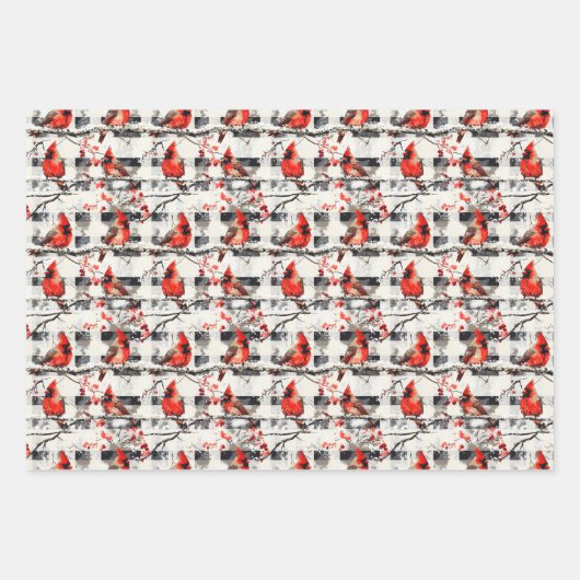 Kardinal Vögel Winter Weihnachten Tartan Kariert 1 Geschenkpapier Set (Vorderseite 2)