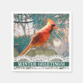 Kardinal vor dem Kiefernwald Winter Serviette (Vorderseite)