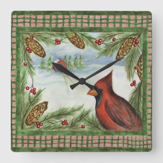 Kardinal-Wandklemme Quadratische Wanduhr (Vorderseite)