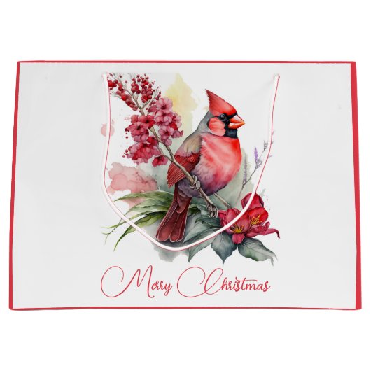 Kardinal Watercolor Weihnachten Große Geschenktüte (Vorderseite)
