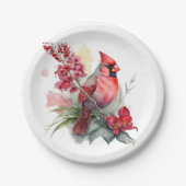 Kardinal Watercolor Weihnachten Pappteller (Vorderseite)