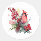 Kardinal Watercolor Weihnachten Runder Aufkleber (Vorderseite)