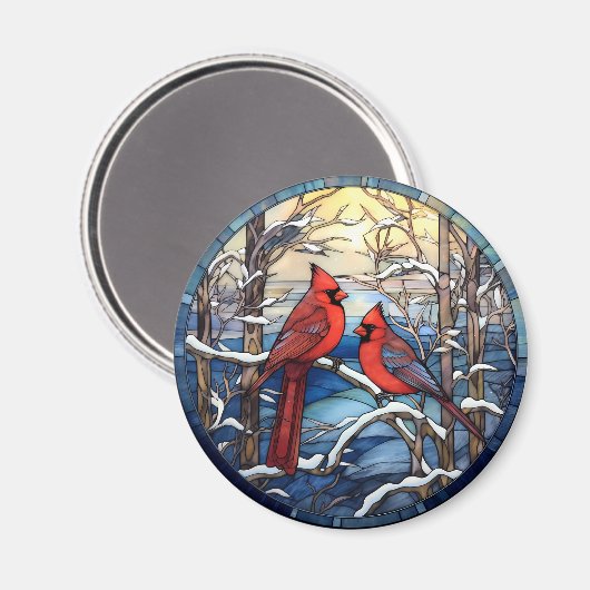 Kardinal Weihnachtsbird verklebte Glass Style Magn Magnet (Vorderseite/Rückseite)