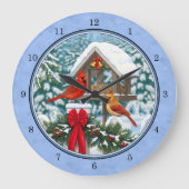 Kardinal Weihnachtsfest Blau Große Wanduhr (Vorderseite)