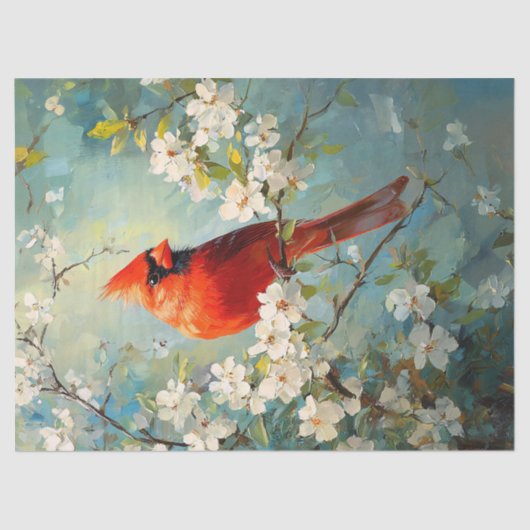 Kardinal Weiße blühende Blume Art Decoupage Seidenpapier (Vorderseite)