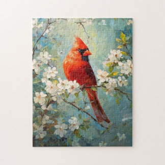 Kardinal Weiße blühende Blume Kunst Puzzle
