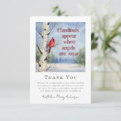 Kardinal Winter Snow Beileid Beerdigung Dankeskarte (Stehend Vorderseite)