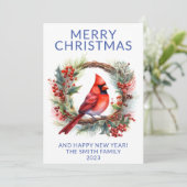 Kardinal Wreath Blue Holiday Card Einladung (Stehend Vorderseite)