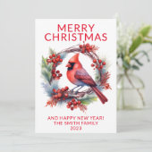 Kardinal Wreath Red Holiday Card Einladung (Stehend Vorderseite)