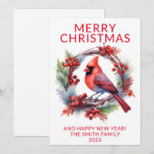 Kardinal Wreath Red Holiday Card Einladung (Vorne/Hinten)