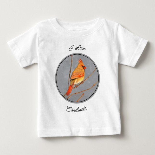 Kardinal zur Zweigmalerei - Originale Vogelkunst Baby T-shirt (Vorderseite)