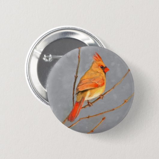 Kardinal zur Zweigmalerei - Originale Vogelkunst Button (Vorne & Hinten)