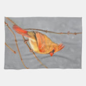 Kardinal zur Zweigmalerei - Originale Vogelkunst Geschirrtuch (Horizontal)