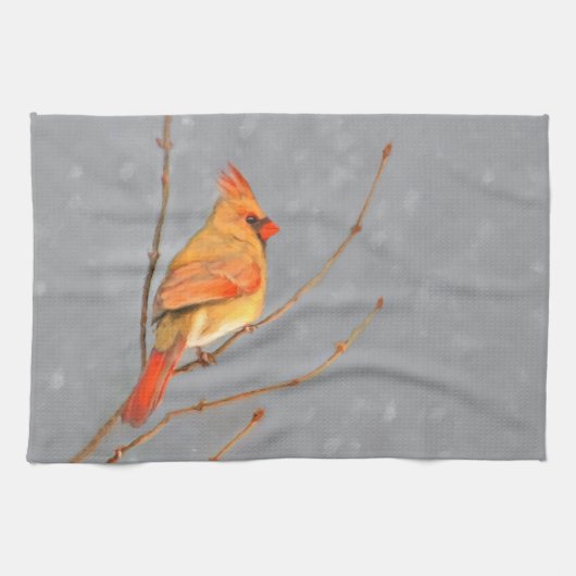 Kardinal zur Zweigmalerei - Originale Vogelkunst Geschirrtuch (Horizontal)