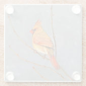 Kardinal zur Zweigmalerei - Originale Vogelkunst Glasuntersetzer (Rückseite)