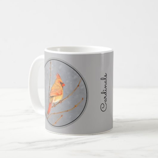 Kardinal zur Zweigmalerei - Originale Vogelkunst Kaffeetasse (Vorderseite Links)